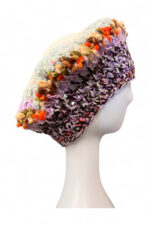 Crochet Beret in Cream Grey and Pastel Accents