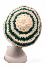 Crochet Beanie in Cream Green and Indigo
