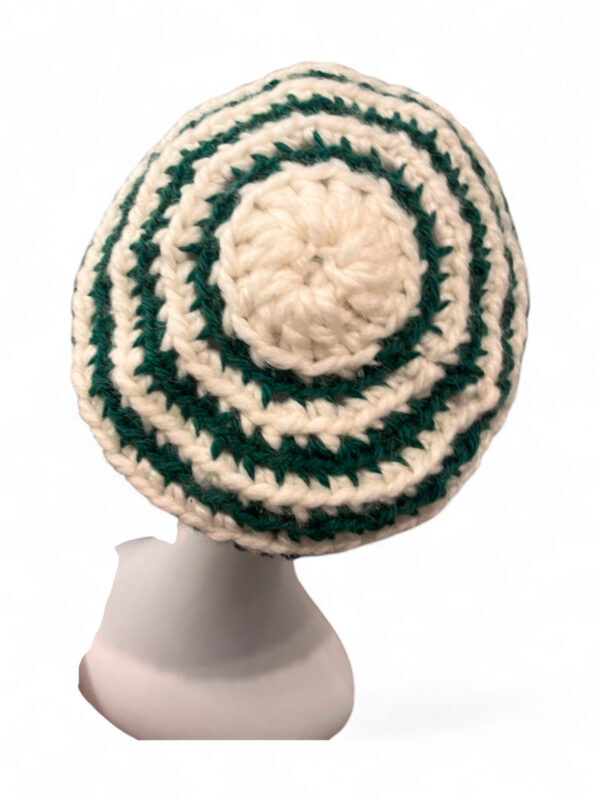 Crochet Beanie in Cream Green and Indigo