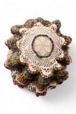 Wool Crochet Beret in Cream Brown and Green