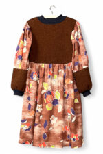 Brown Dress with Floral Print and Wool Bodice