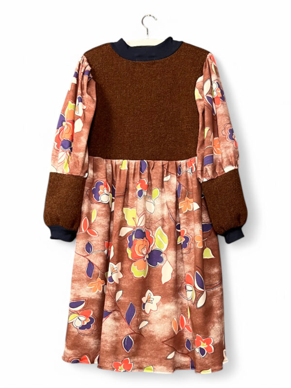 Brown Dress with Floral Print and Wool Bodice