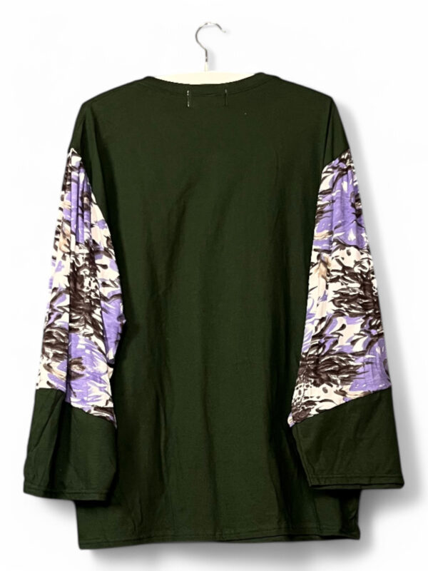 Dark Green Top with Dragonfly and Thistle Print