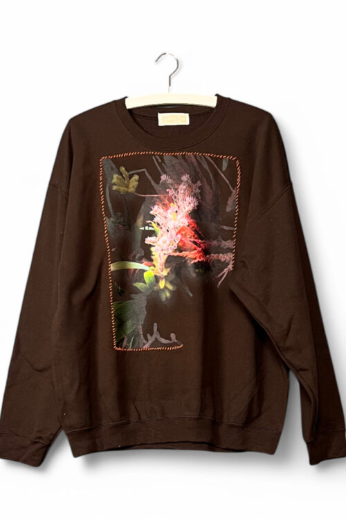 Brown Sweatshirt with Embroidered Floral Illumination
