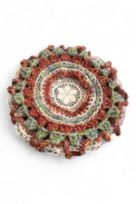 Wool Crochet Beret in Cream Brown and Green