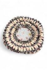 Embroidered Crochet Beret in Cream Yellow and Brown