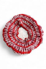 Crochet Beret in Red Pink and Cream