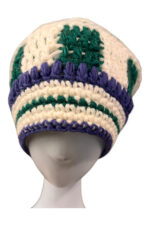 Crochet Beanie in Cream Green and Indigo