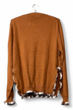 Brown Knit Top with Embroidered Collar