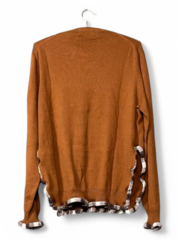 Brown Knit Top with Embroidered Collar