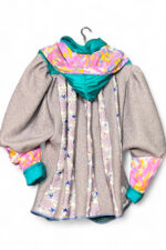 Upcycled Turquoise Jacket with Pink Camouflage Sleeves