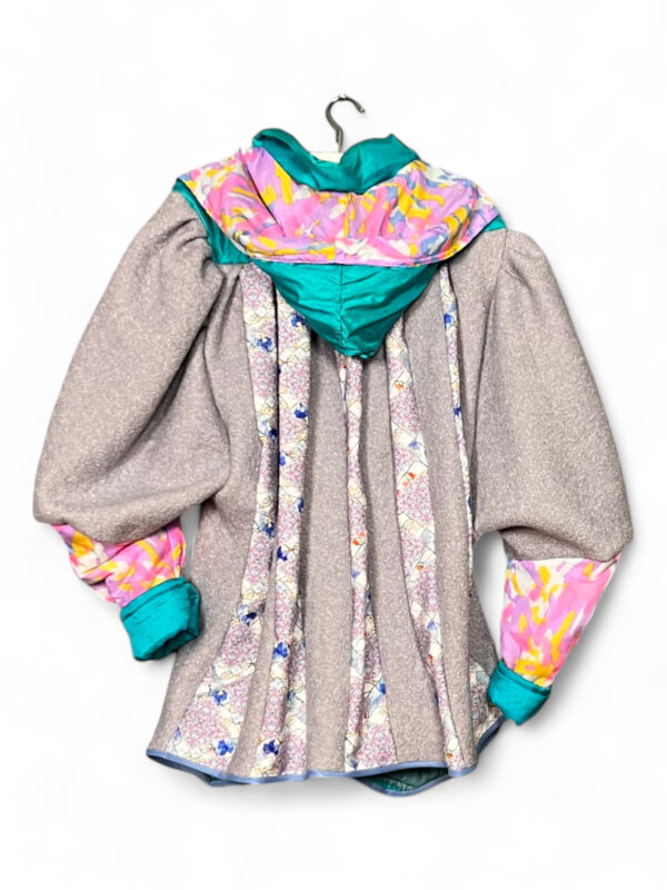 Upcycled Turquoise Jacket with Pink Camouflage Sleeves