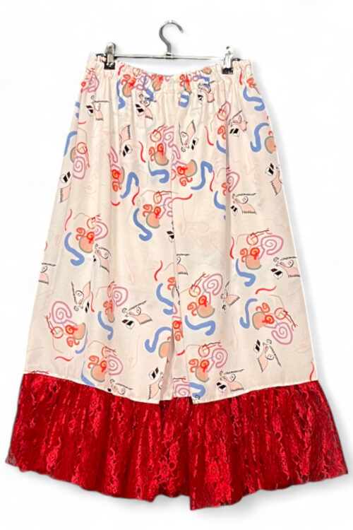 Checked Pants in Beige and Red Deadstock Fabric