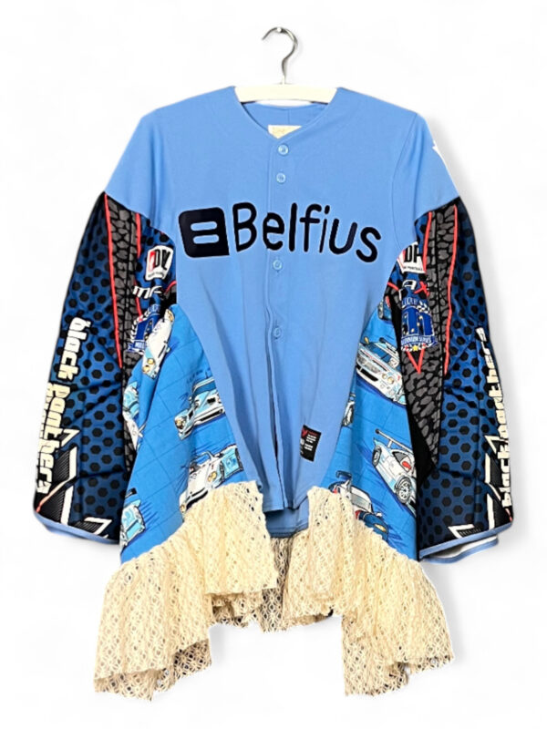 Upcycled Turquoise Jacket with Pink Camouflage Sleeves