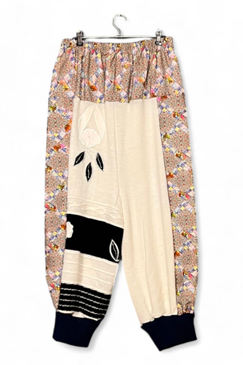 Checked Pants in Beige and Red Deadstock Fabric