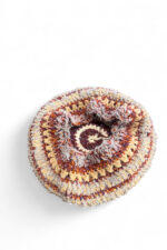 Wool Crochet Beret in Beige Burgundy and Grey