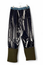 Vinyl Pants in Black with Olive Fleece Cuffs