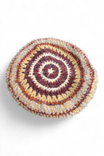 Wool Crochet Beret in Beige Burgundy and Grey