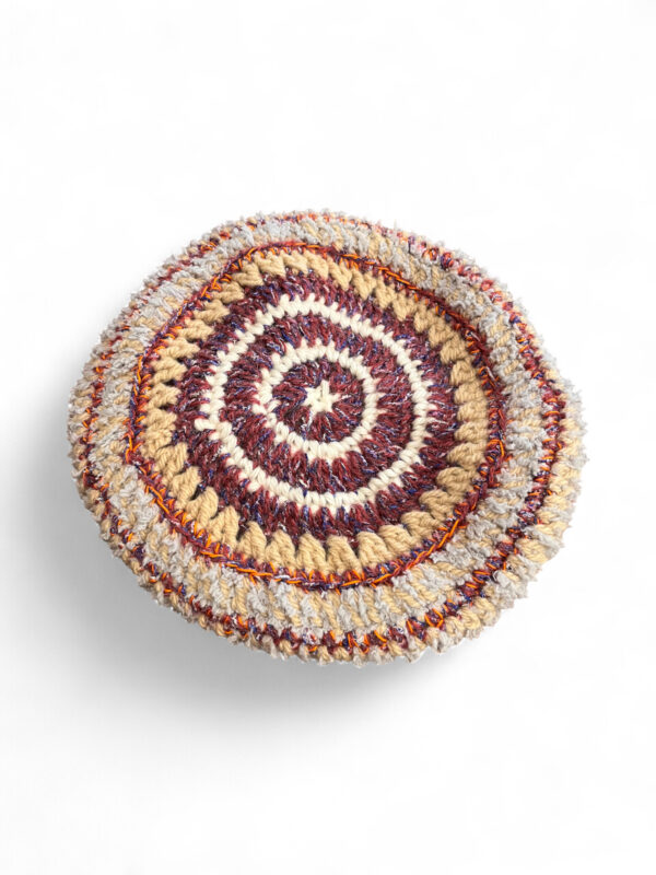 Wool Crochet Beret in Beige Burgundy and Grey