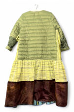 Patchwork Coat in Green Yellow and Fantasy Fur