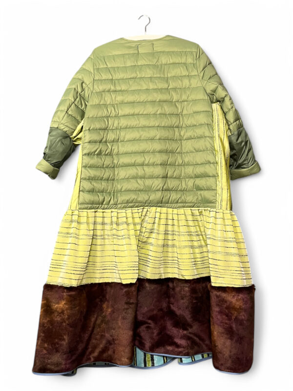 Patchwork Coat in Green Yellow and Fantasy Fur