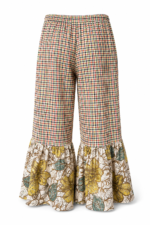 Checkered Ruffle Pants Lace Flower Hem