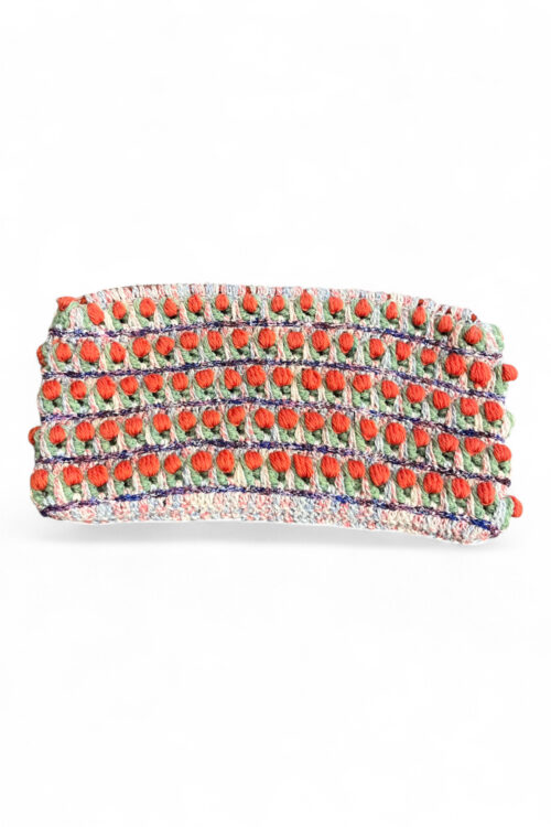 Crochet Clutch in Red Green and Cream