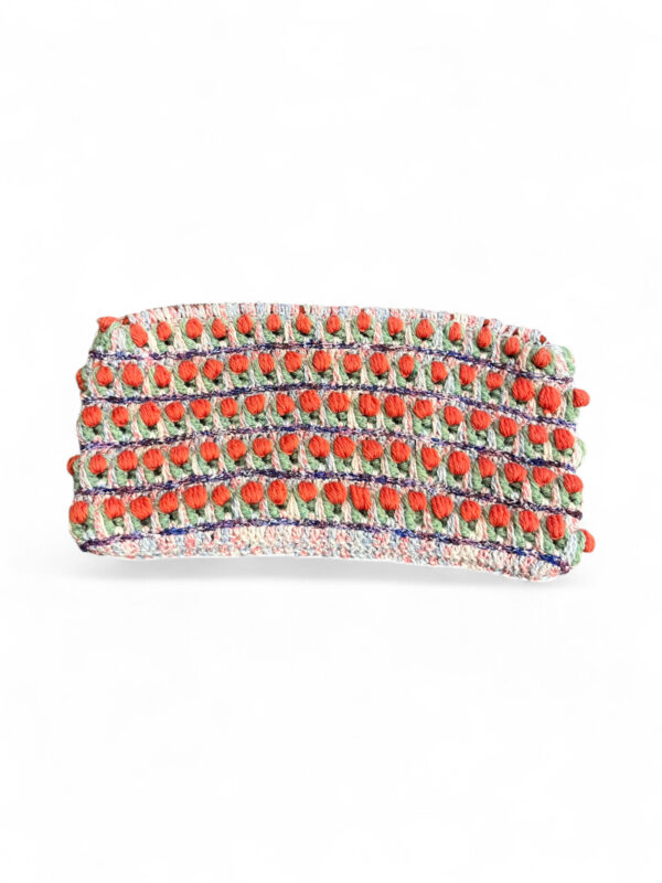 Crochet Clutch in Red Green and Cream