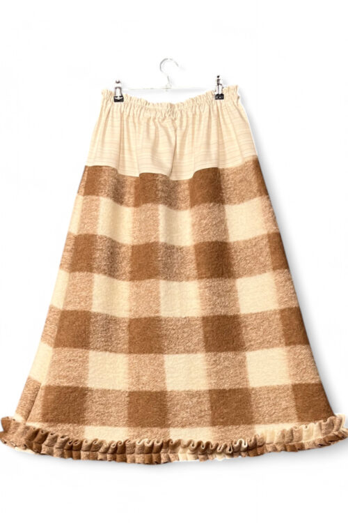 Checked Skirt in Beige and Brown with Ruffled Hem