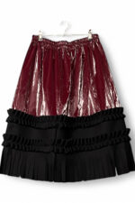 Vinyl and Pleated Skirt in Burgundy and Dark Blue