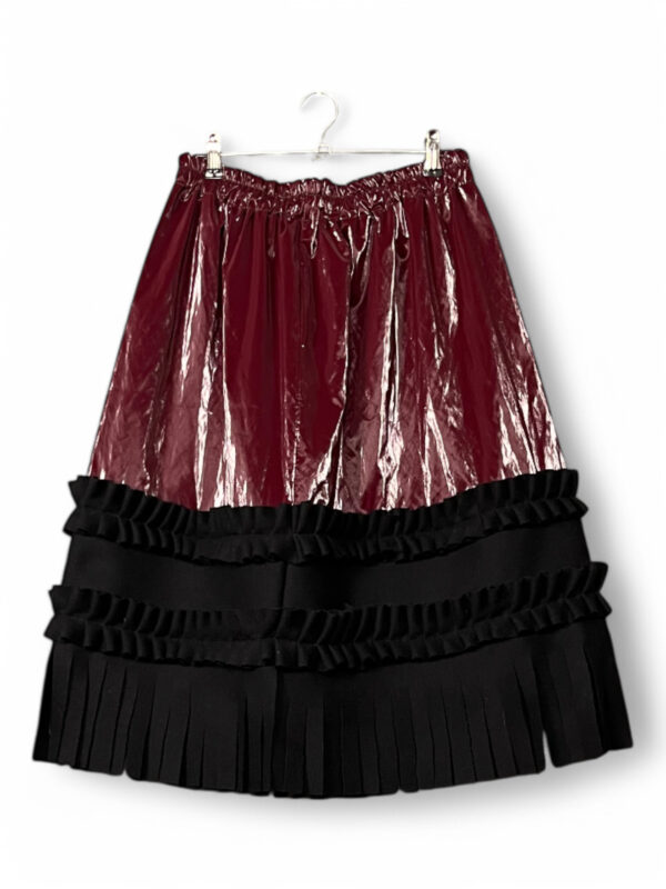 Vinyl and Pleated Skirt in Burgundy and Dark Blue