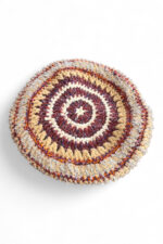 Wool Crochet Beret in Beige Burgundy and Grey
