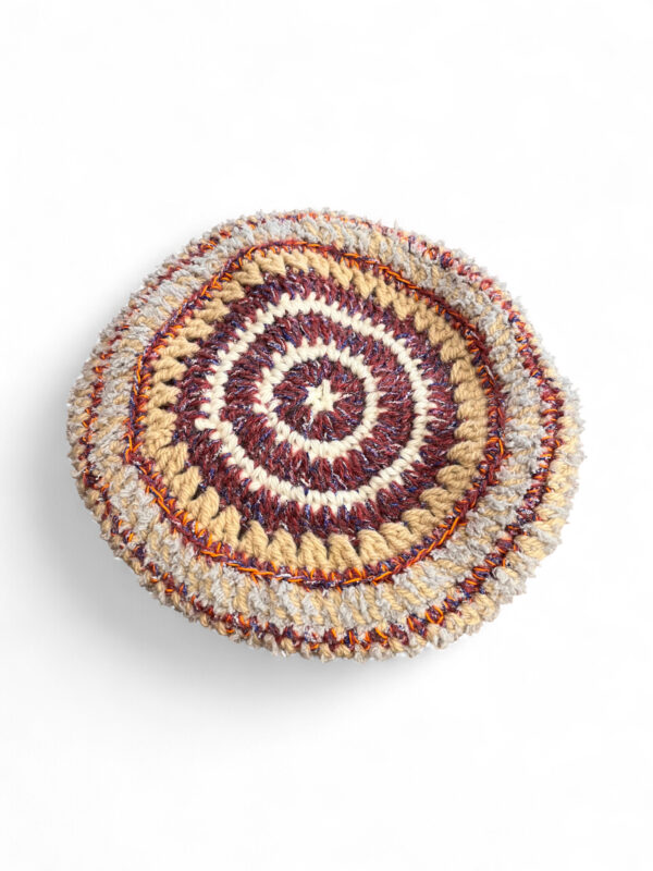 Wool Crochet Beret in Beige Burgundy and Grey