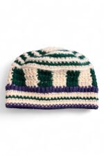 Crochet Beanie in Cream Green and Indigo