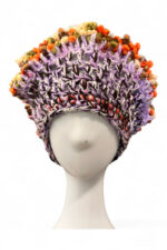 Crochet Beret in Cream Grey and Pastel Accents