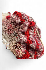 Crochet Beret in Red Pink and Cream