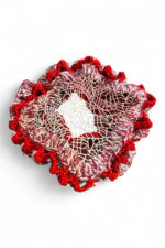 Crochet Beret in Red Pink and Cream