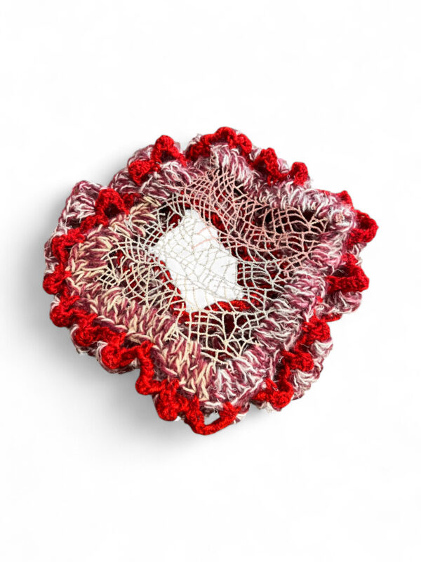 Crochet Beret in Red Pink and Cream