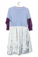 Blue Knit Dress with Satin Volume Skirt
