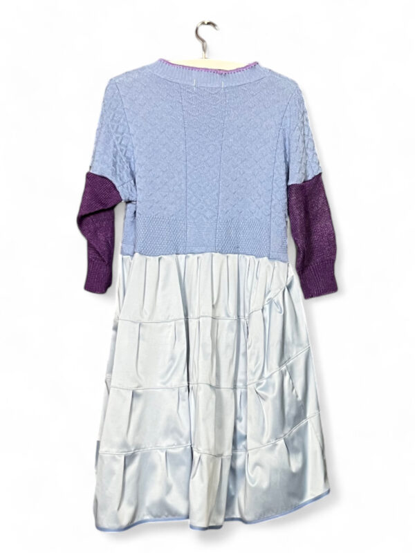 Blue Knit Dress with Satin Volume Skirt
