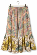 Checkered Ruffle Pants Lace Flower Hem