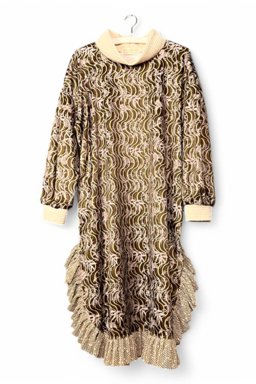 Textured Dress in Olive with Ruffled Hem