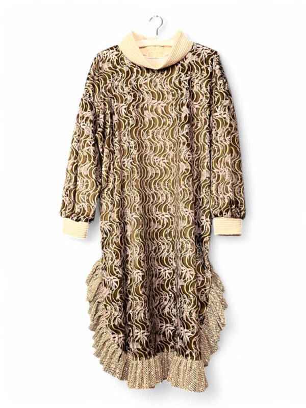 Textured Dress in Olive with Ruffled Hem