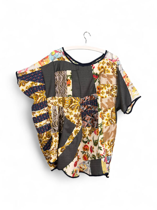 Upcycled Patchwork Tunic in Multicolor Florals and Grey
