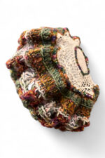 Wool Crochet Beret in Cream Brown and Green