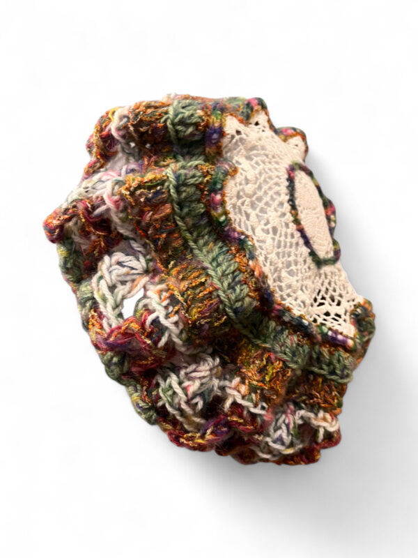Wool Crochet Beret in Cream Brown and Green
