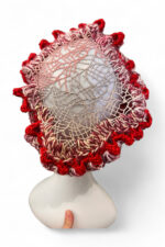 Crochet Beret in Red Pink and Cream