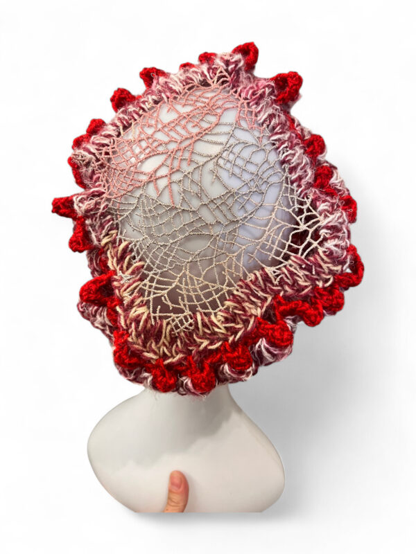 Crochet Beret in Red Pink and Cream