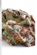 Wool Crochet Beret in Cream Brown and Green