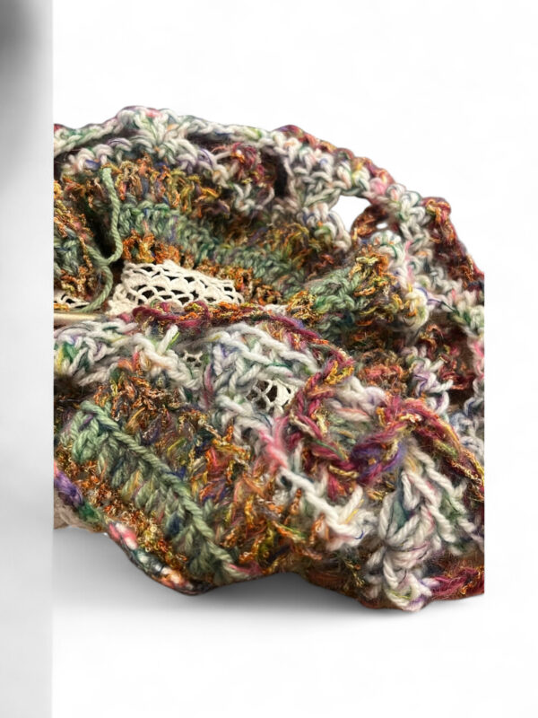 Wool Crochet Beret in Cream Brown and Green